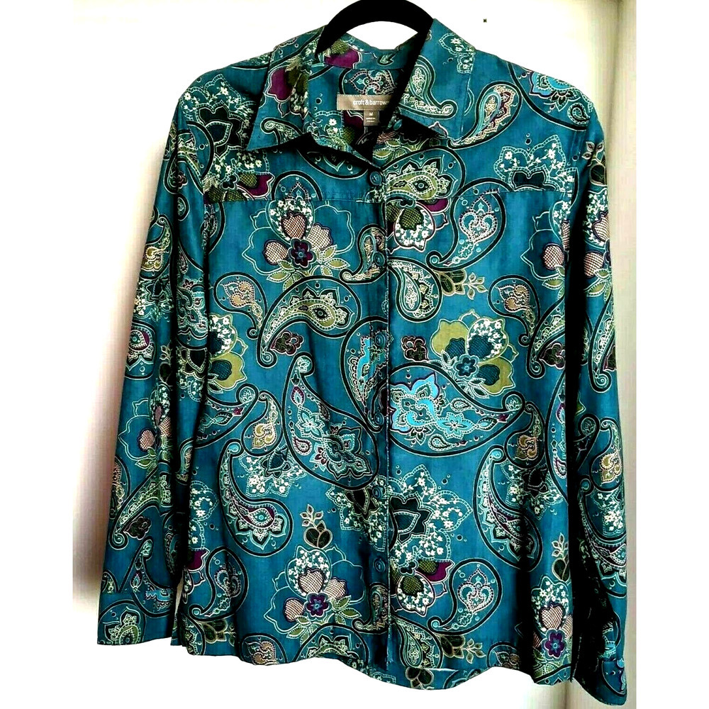 Croft & Barrow Shirt Teal Paisley Button Up Sateen